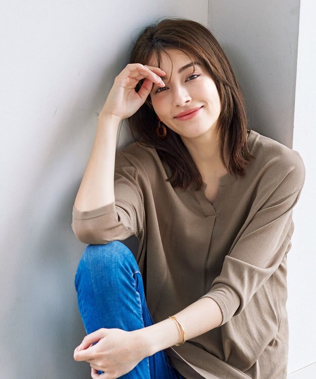 Tiaclasse 【洗える】キーネックニットチュニック モカ