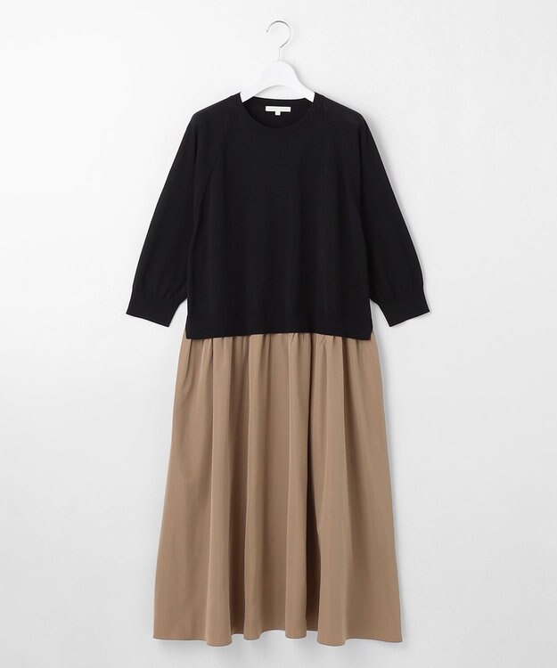 自由区 S 【洗える】タフタコンビ ワンピース ブラック×ブロンズ