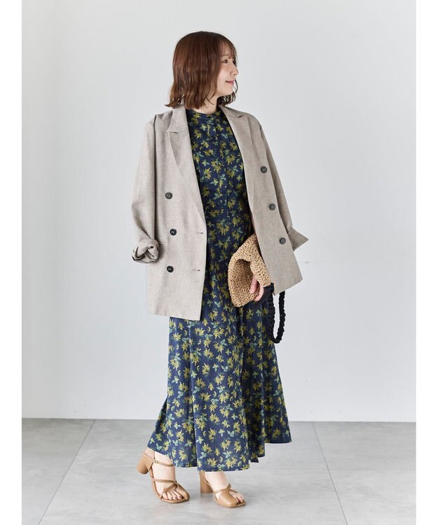 Te chichi 【LIBERTY FABRICS】ウエストタックワンピース ネイビー