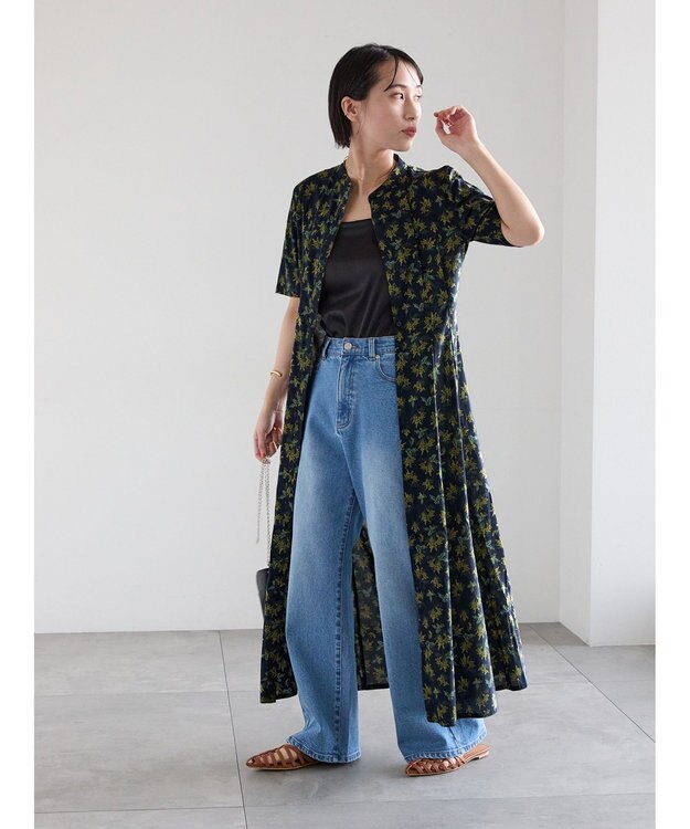 Te chichi 【LIBERTY FABRICS】ウエストタックワンピース ネイビー