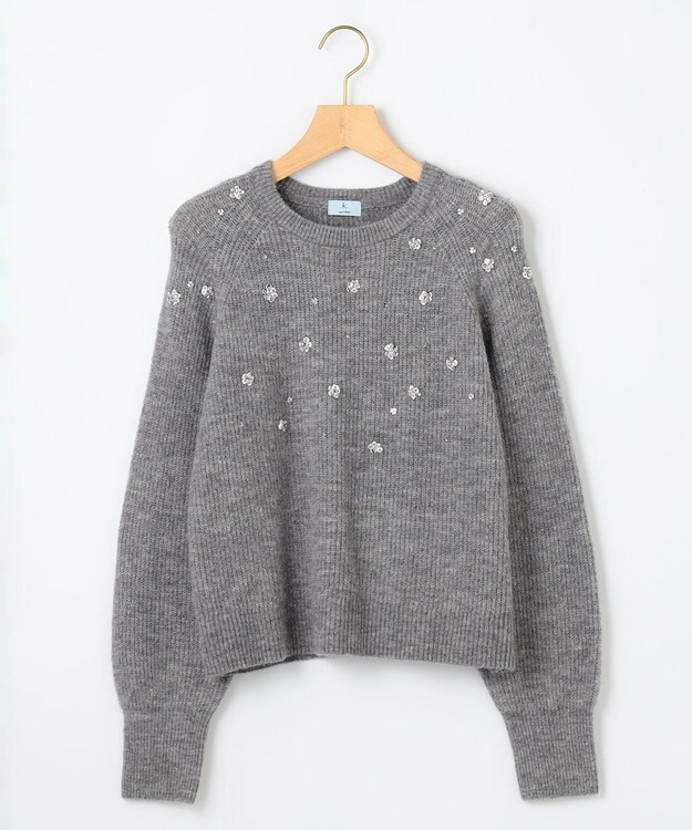 組曲 【WEB限定】モヘヤブレンド ビジューライク刺繍ニット ライトグレー系