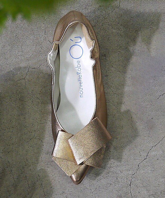 nouvelleRobe Oū 【本革・高反発】Big Ribon ポインテッドトゥ ヒールパンプス ブロンズ