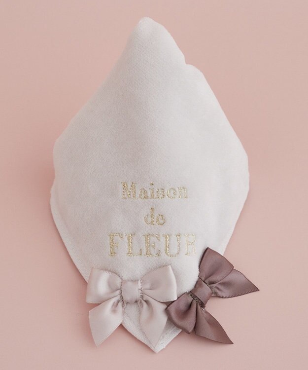 Maison de FLEUR バイカラーリボンタオルハンカチ Ivory