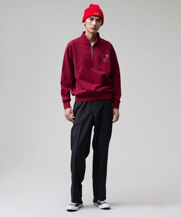 J.PRESS MEN 【AaronChang】【UNISEX】ワンポイントハーフジップ スウェットシャツ ワイン系