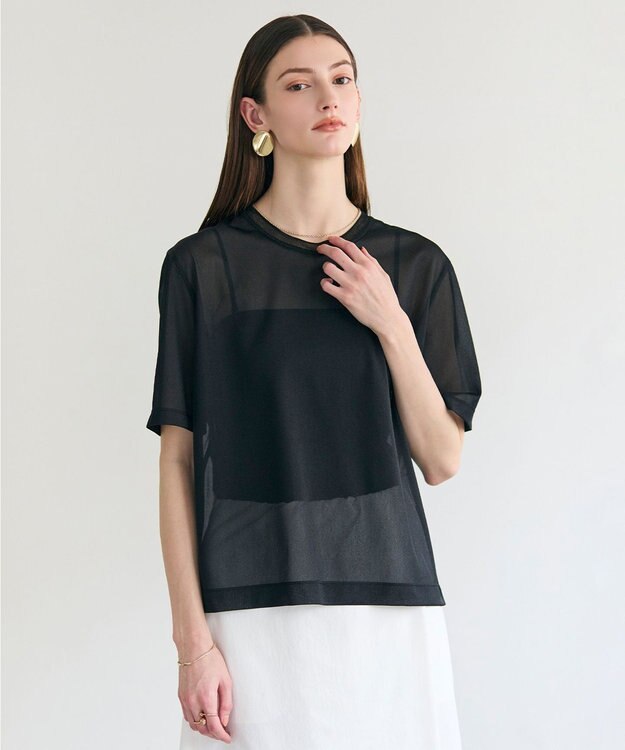 BEIGE， SELEN / リブコンビ シアーTシャツ Black