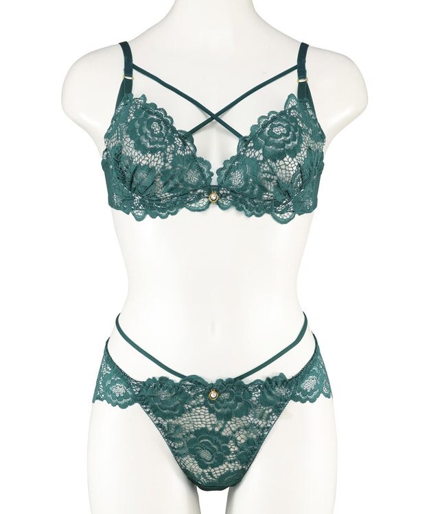 San-ai Resort（三愛水着楽園） 【WEB限定】【プチプラブラセット】純欲レーシーBIGクロスブラジャー＆ショーツセット 【northerly】 グリーン