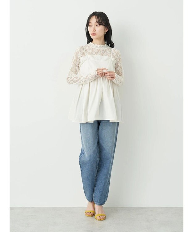 earth music&ecology ウ゛ィンテージ加工テーパードデニム Light Indigo