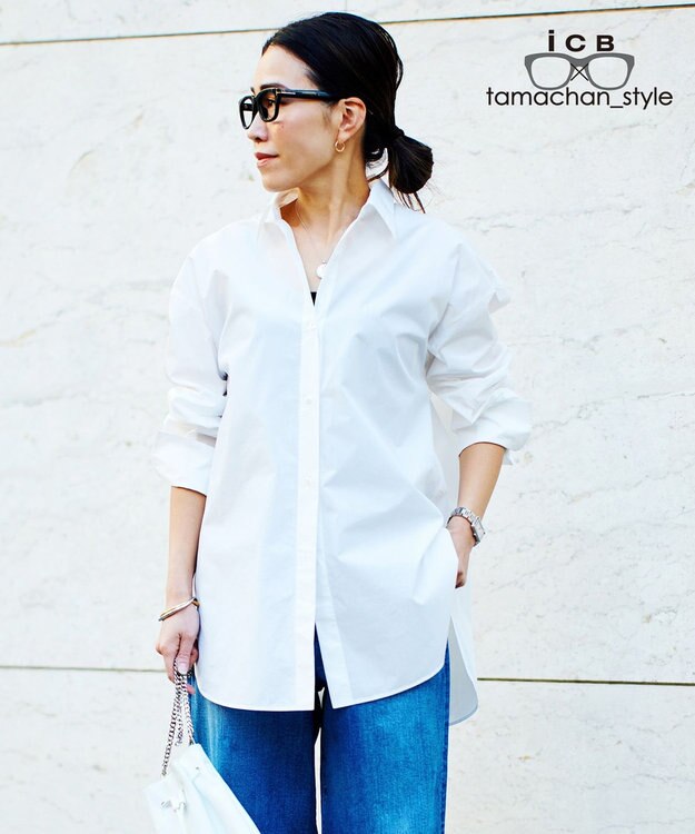 ICB L 【ICB×tamachan_style コラボ】 スタイルアップ ビッグシャツ オフホワイト系