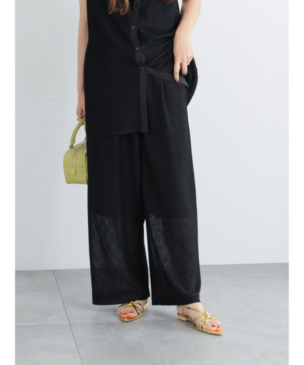 Te chichi クレープメッシュストレートパンツ（セットアップ可） ブラック
