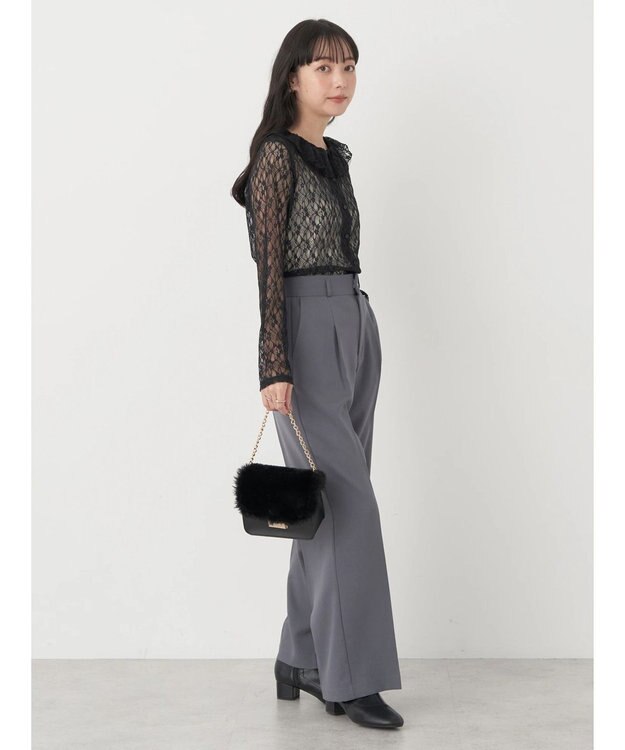 earth music&ecology ポコポコレースブラウス Black