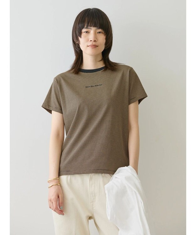 AMERICAN HOLIC 刺繍ロゴボーダープルオーバー Mocha