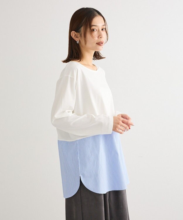 Green Parks 裾ドッキングホワイトインナー Stripe Blue