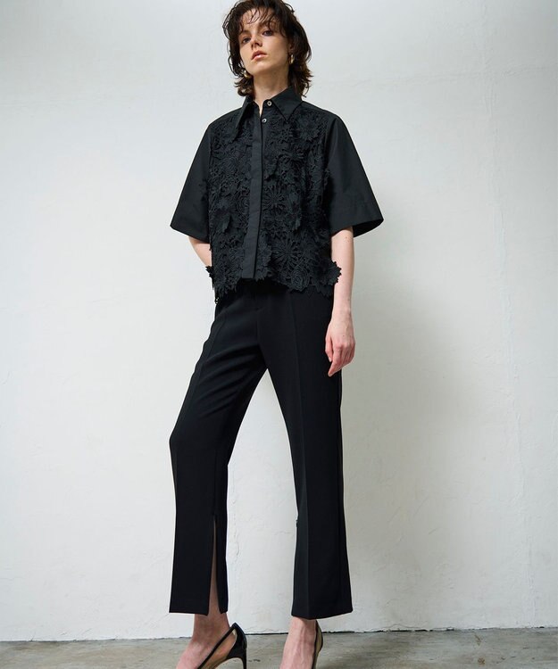 GRACE CONTINENTAL ダブルクロススリムパンツ ブラック