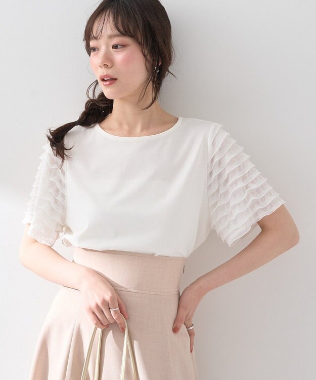 earth music&ecology フリルスリーブカットソー Ivory