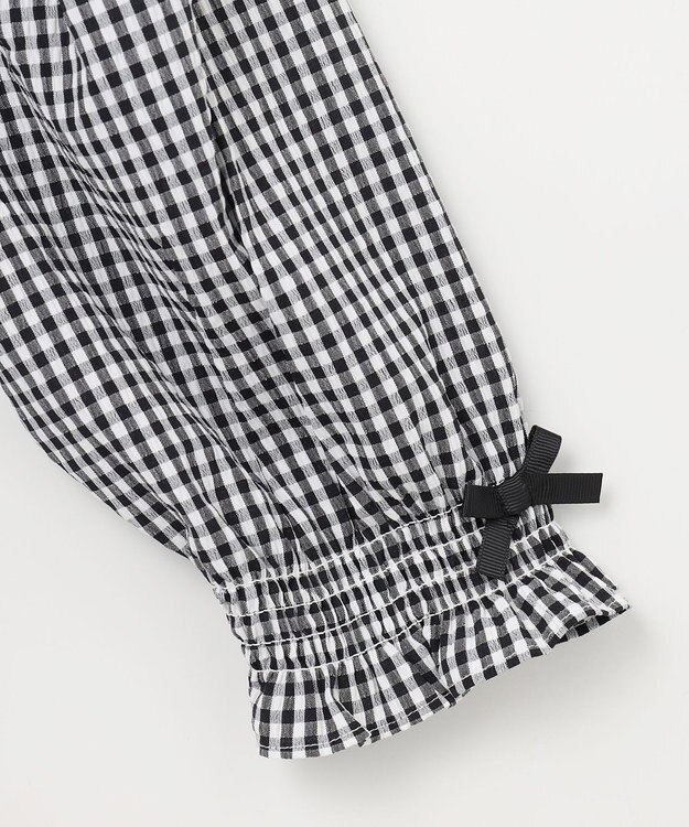 ANY KIDS 袖ギンガム 七分袖 Tシャツ ブラック×ブラックギンガム