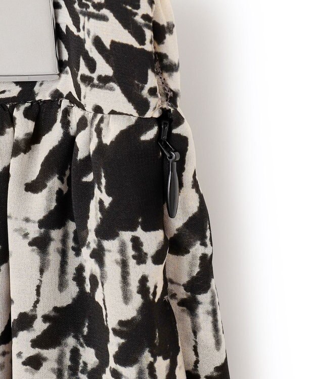 23区 S 【洗える】ハウンドトゥースアートプリント ギャザー スカート モノトーンプリント