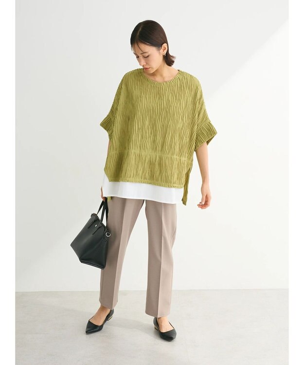 Green Parks カットジャガード裾ドッキングプルオーバー Green