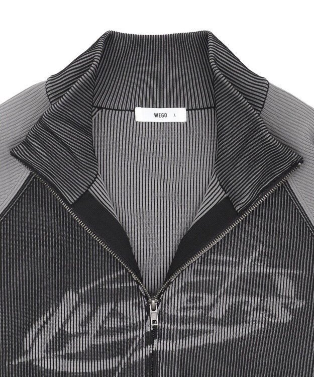 WEGO 【ユニセックス着用ITEM/MLサイズ展開】ラグラングラフィックニットブルゾン ブラック