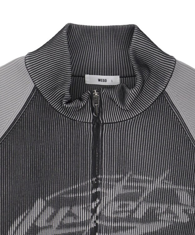 WEGO 【ユニセックス着用ITEM/MLサイズ展開】ラグラングラフィックニットブルゾン ブラック