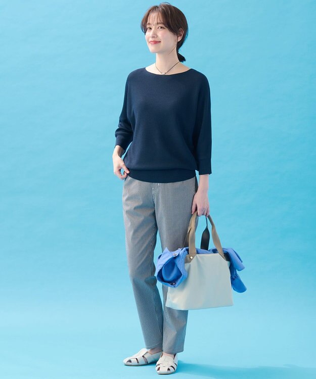 ANY L 【洗濯機可/アンチピリング/UVケア】アクリルガーターニット ネイビー