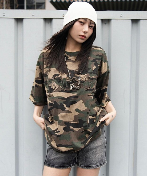 WEGO 【ユニセックス着用ITEM/MLサイズ展開】ブリーチダメージアップリケT（SS） 柄1