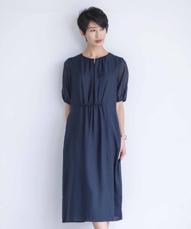 J.PRESS LADIES L 【WEB限定カラーあり・洗える】 ブライトスパンボイル ワンピース ネイビー系