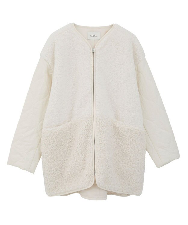 earth music&ecology ボアキルトミドルコート Ivory