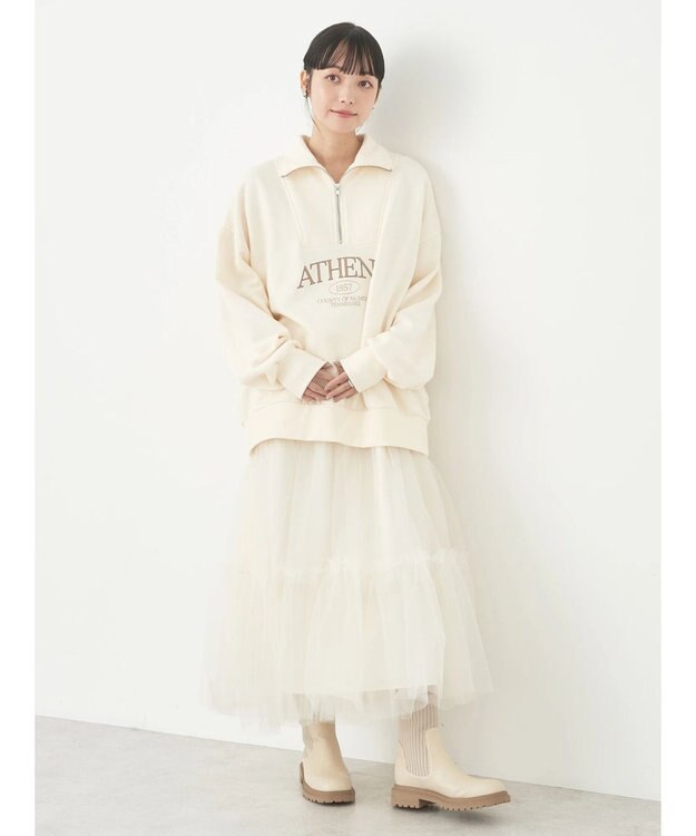 earth music&ecology ハーフジップロゴチュニック Ivory