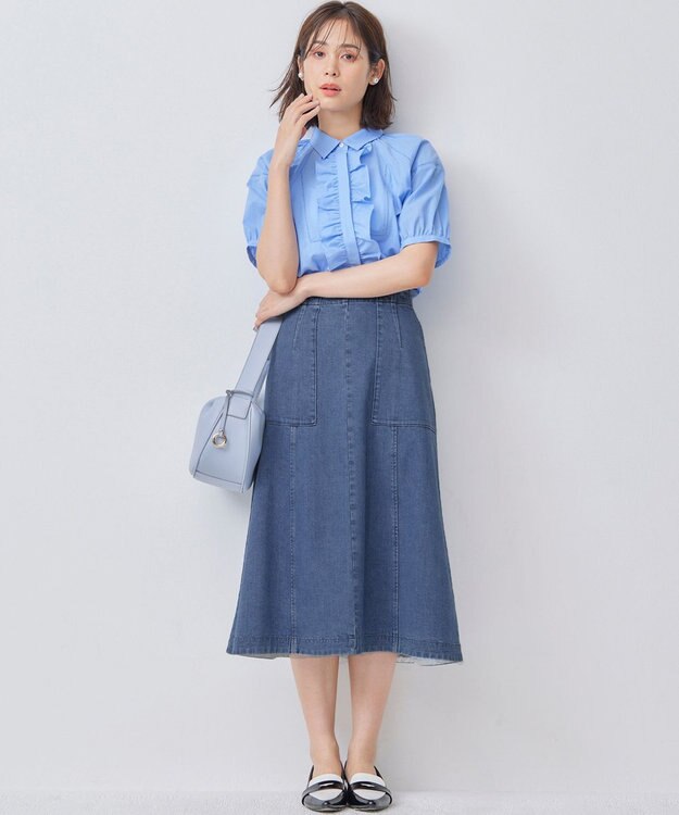 組曲 【WEB限定】ナチュラルローン フリルブラウス ブルー系