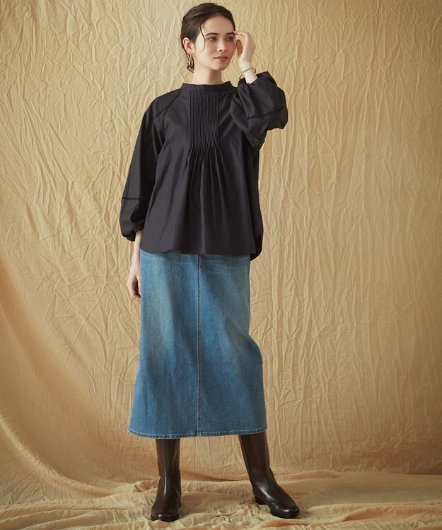 23区 【SLOW/一部店舗限定】ウォッシュドコットンストレッチ ブラウス ブラック系