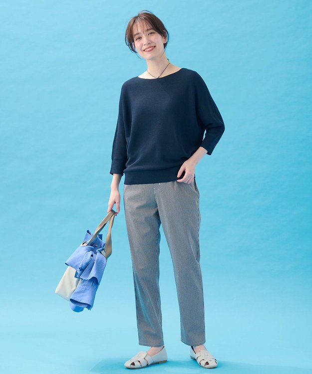 ANY L 【洗濯機可/アンチピリング/UVケア】アクリルガーターニット ネイビー