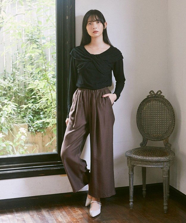 earth music&ecology リボンライクドレーププルオーバー Black