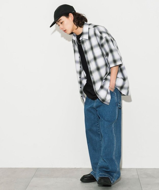 WEGO オンブレチェックシャツ（S） ホワイトチェック1