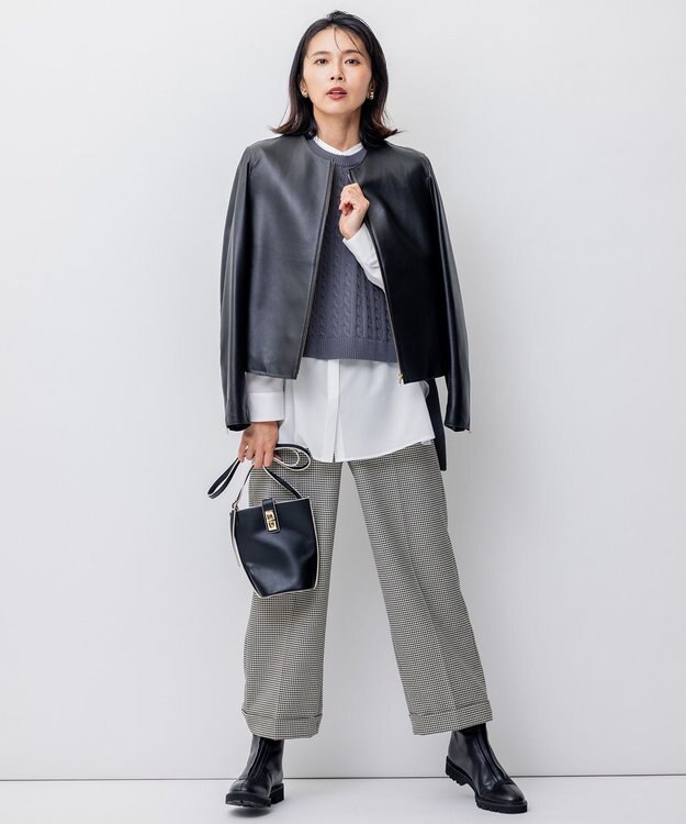 23区 【洗える】ガンクラブチェックストレッチ アンクル パンツ モノトーンチェック