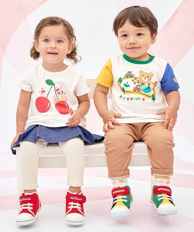MIKI HOUSE HOT BISCUITS 【80-120cm】キャビット×さくらんぼ 半袖Tシャツ 白