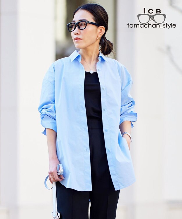ICB L 【ICB×tamachan_style コラボ】 スタイルアップ ビッグシャツ サックスブルー系