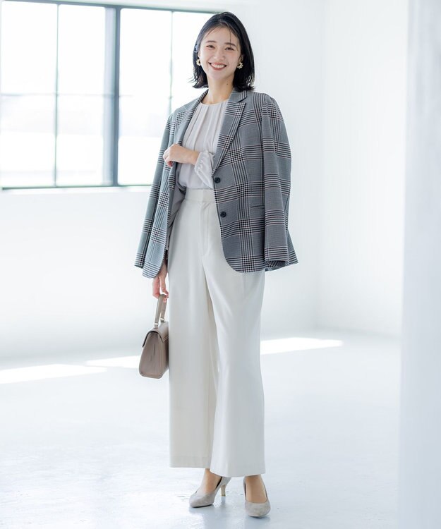 組曲 T/Rツイルストレッチ ワイドパンツ アイボリー系