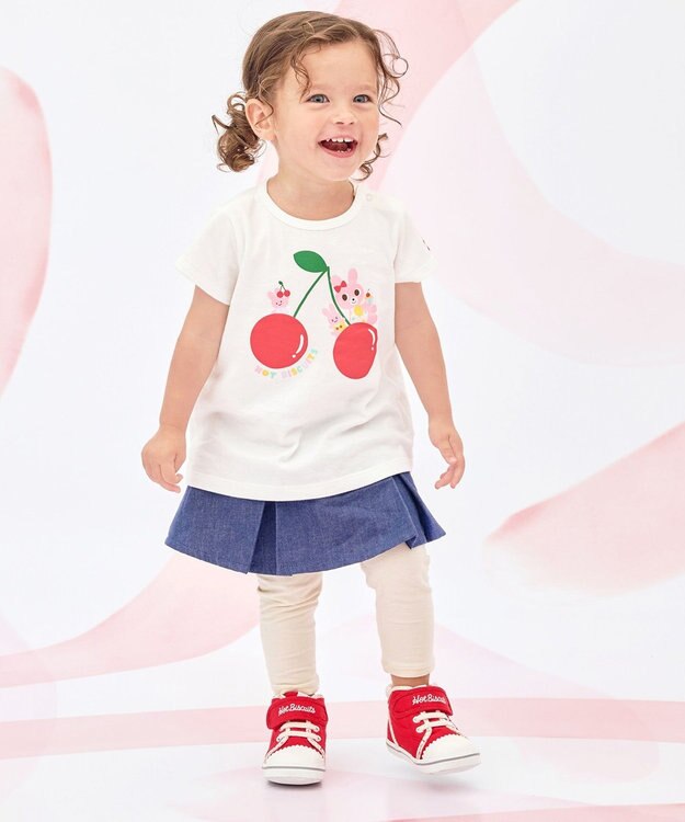 MIKI HOUSE HOT BISCUITS 【80-120cm】キャビット×さくらんぼ 半袖Tシャツ 白