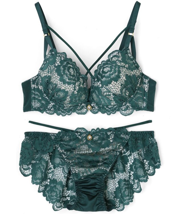 San-ai Resort（三愛水着楽園） 【WEB限定】【プチプラブラセット】純欲レーシーBIGクロスブラジャー＆ショーツセット 【northerly】 グリーン