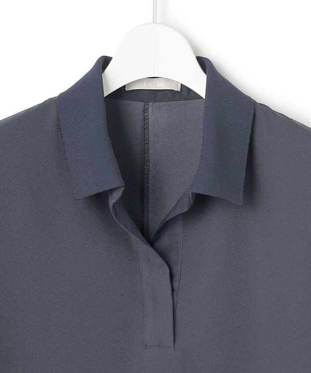 ICB 【先行予約・WEB限定】FluidBackSatin ニット衿シャツワンピース ダルブルー