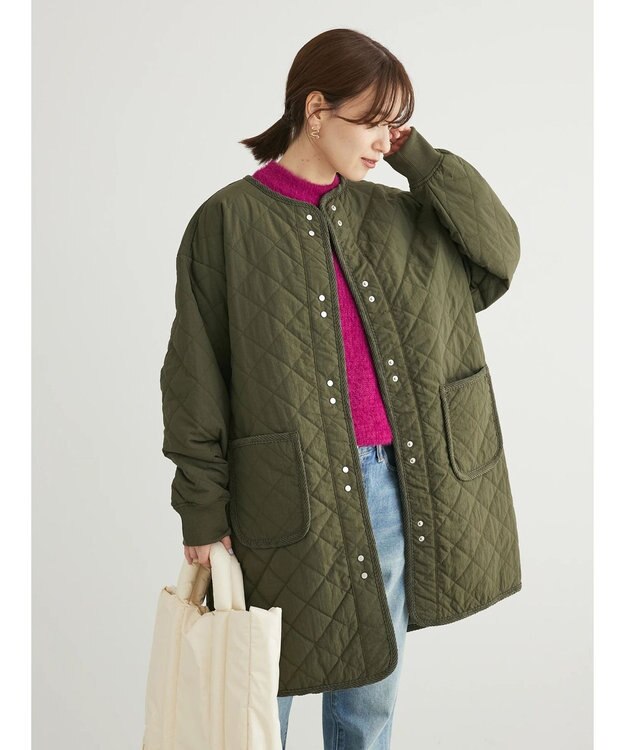 Green Parks キルティングミドル丈コート Khaki