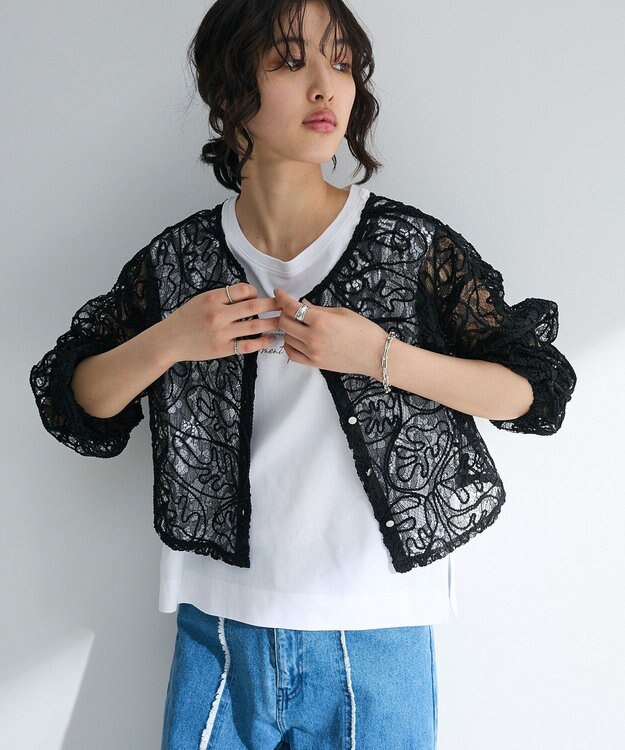 Green Parks ・ＥＬＥＮＣＡＲＥ　ＤＵＥ　２ｗａｙコードレースカーデ Black