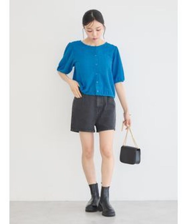 earth music&ecology 前後２ｗａｙパフスリーブカーディガン Blue