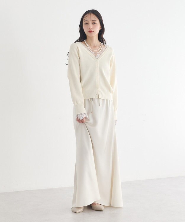 earth music&ecology サテンフリルマーメイドスカート Ecru