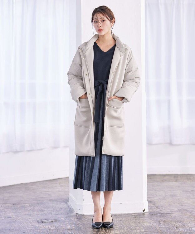 Tiaclasse ファイバーダウン×ダンボール異素材ロングコート グレー