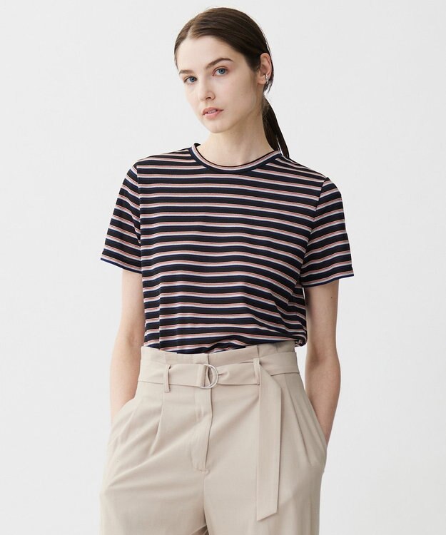 ICB 【洗える】 シアーマルチボーダー カットソー モノトーンベース系