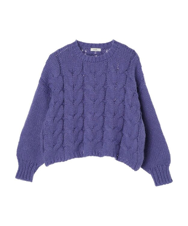earth music&ecology ローゲージ手編み風ケーブルプルオーバー Blue