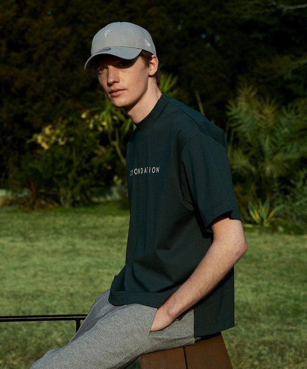 23区GOLF 【MEN】【23Fondation】半そで モックネックシャツ ダークグリーン系