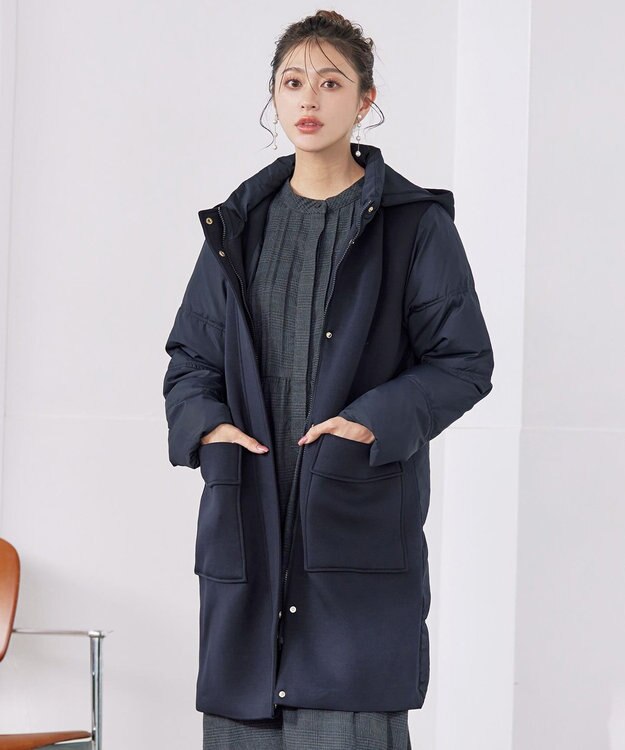 Tiaclasse ファイバーダウン×ダンボール異素材ロングコート ネイビー