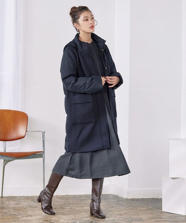 Tiaclasse ファイバーダウン×ダンボール異素材ロングコート ネイビー